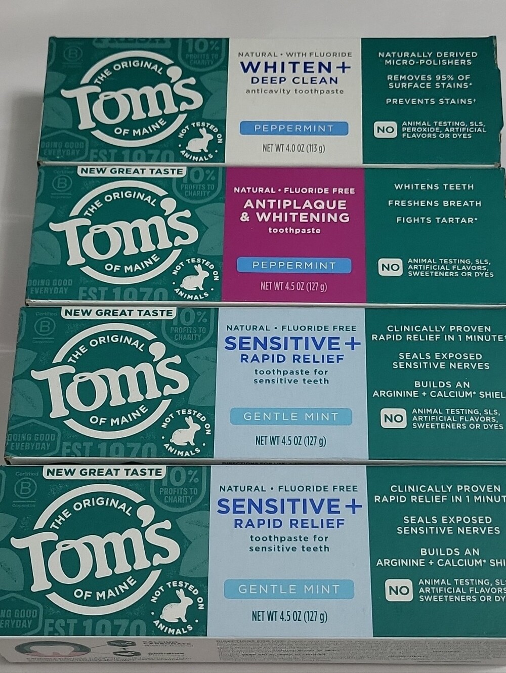 Tom's of Maine Toothpaste Lot Sensitive+ Rapid Relief Mint + Peppermint - Picture 2 of 10